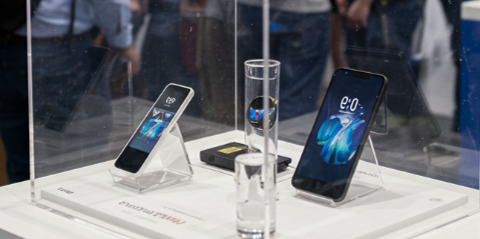 Plexiglass safe with prizes on a trade fair stand
