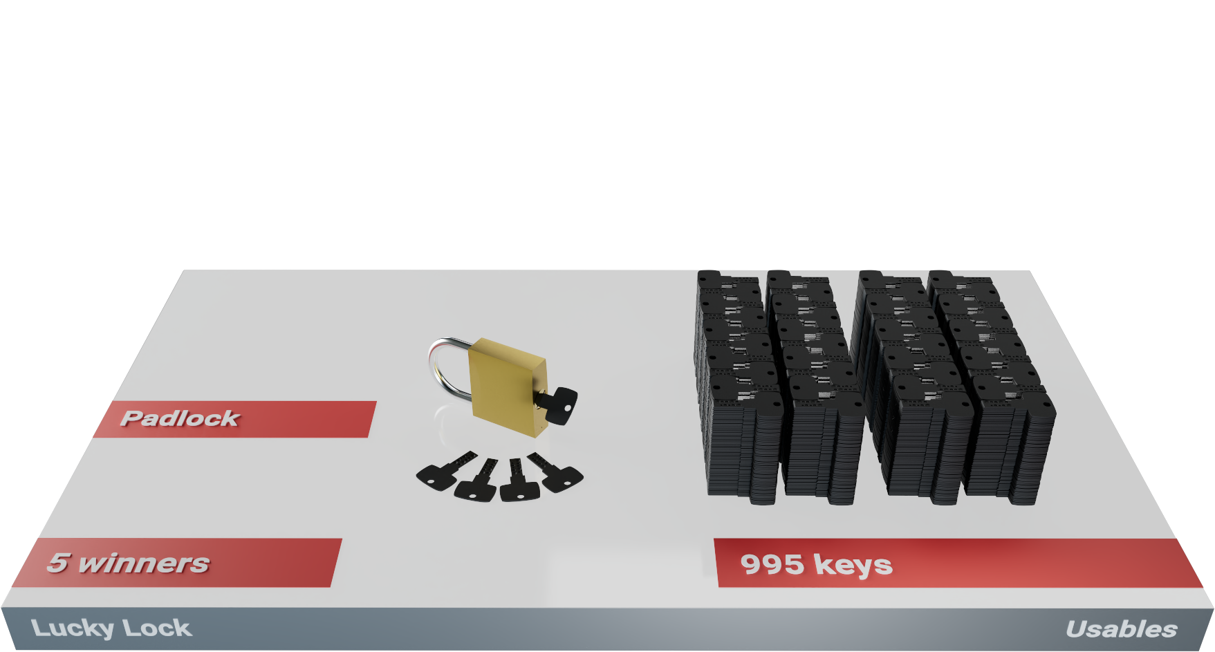 1,000-key package: padlock, 5 winning keys and 995 blank keys