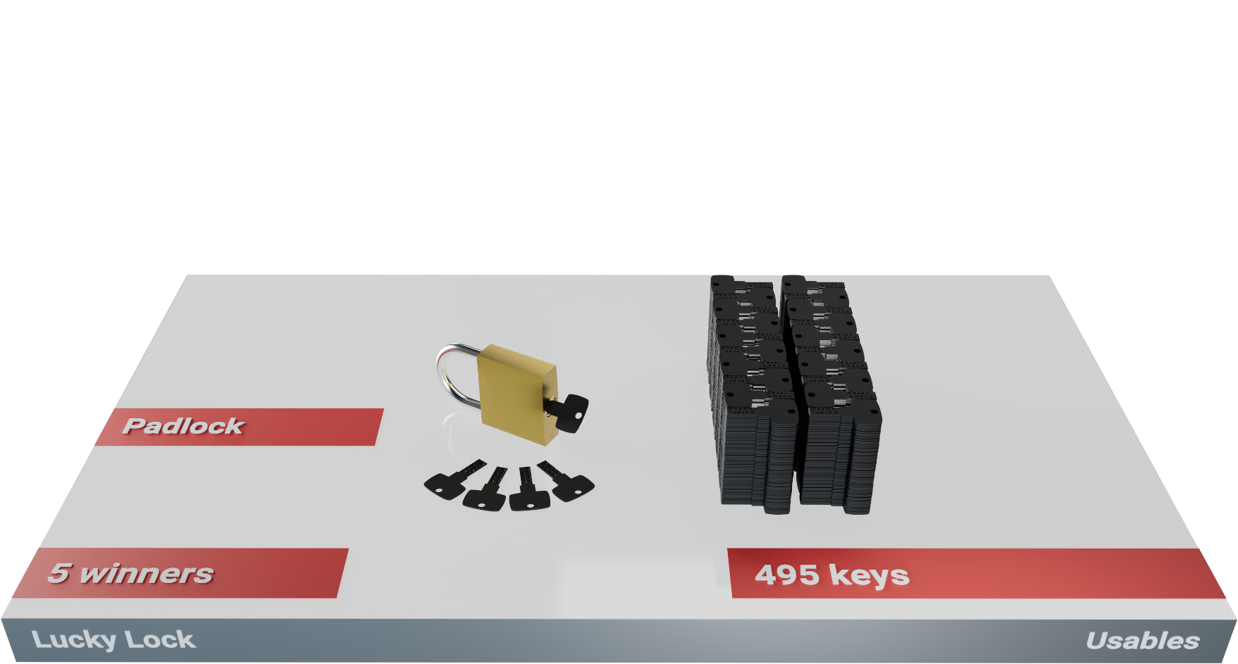 500-key package: padlock, 5 winning keys and 495 blank keys